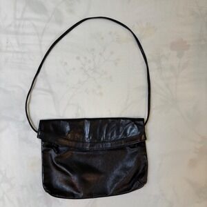 Black Leather Fold Over Shoulder Bag Vintage 90s Great Bags Goth Grunge Emo